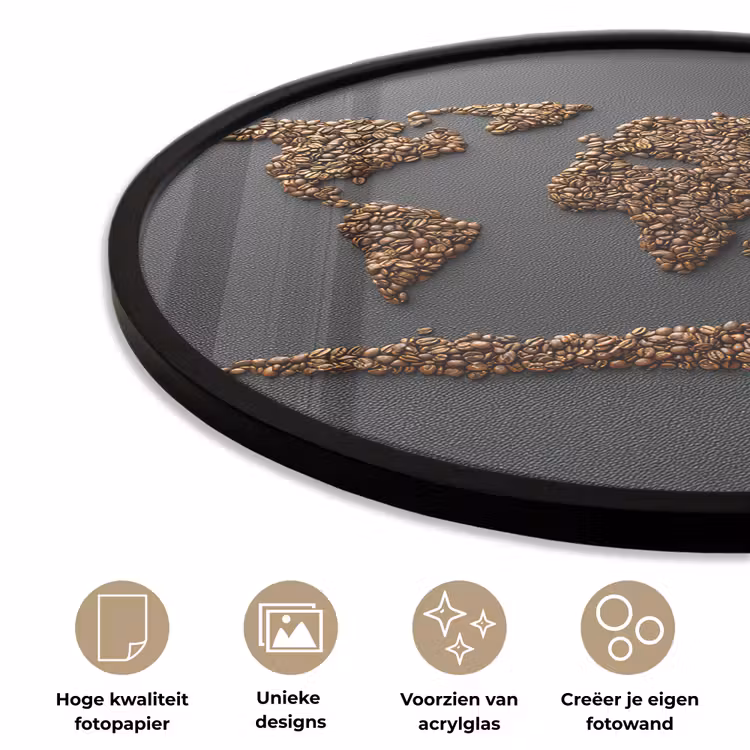 Wereldkaart - Koffie - Grijs Fotolijst rond zonder passe partout klein -closeup_NL