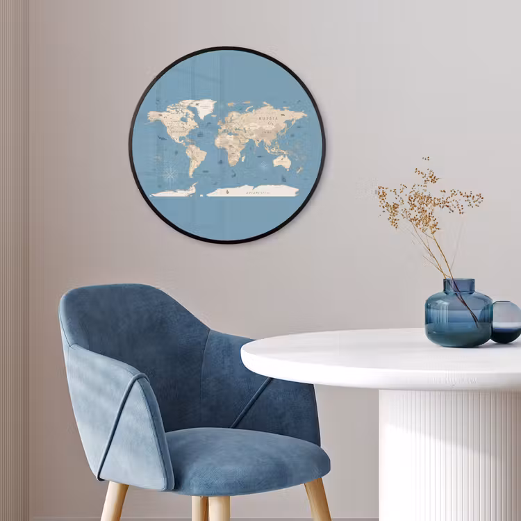 Wereldkaart - Oceaan - Realistisch - Blauw Fotolijst rond zonder passe partout klein -sfeer2