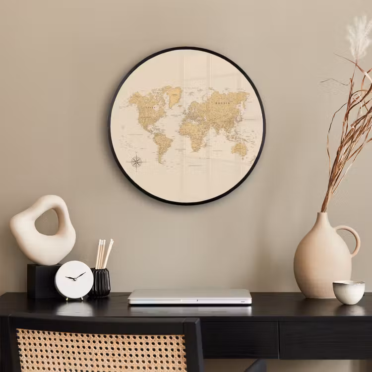Wereldkaart - Realistisch - Beige Fotolijst rond zonder passe partout klein -sfeer1