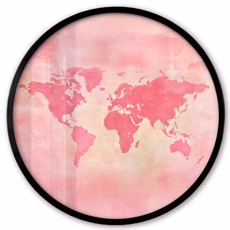 Wereldkaart - Roze - Vaag Fotolijst rond zonder passe partout klein -3d