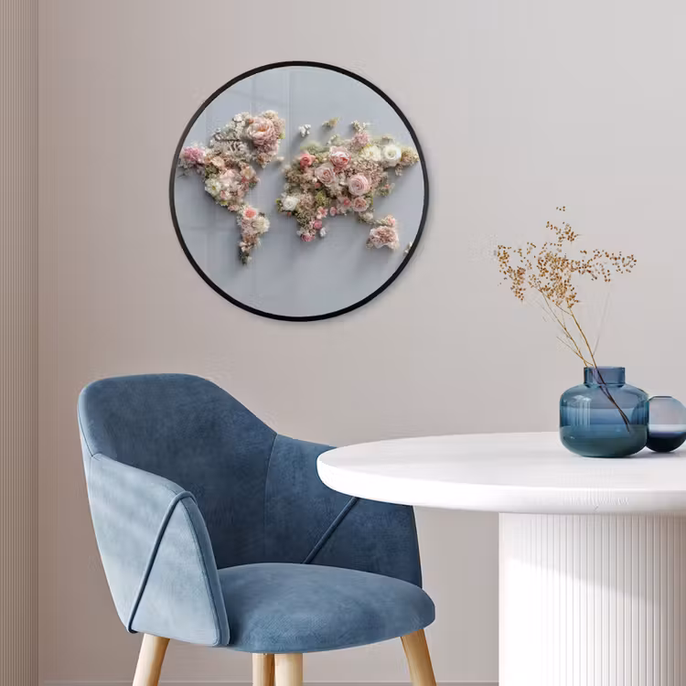 Wereldkaart - Rozen - Roze Fotolijst rond zonder passe partout klein -sfeer2