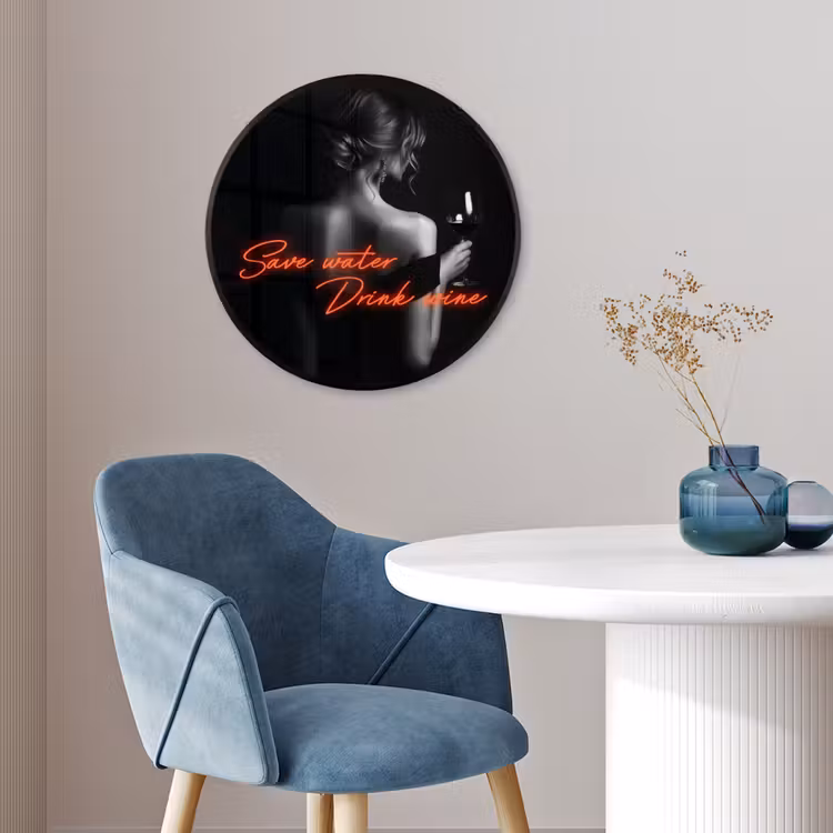 Wijn - Vrouw - Neon - Quote Fotolijst rond zonder passe partout klein -sfeer2