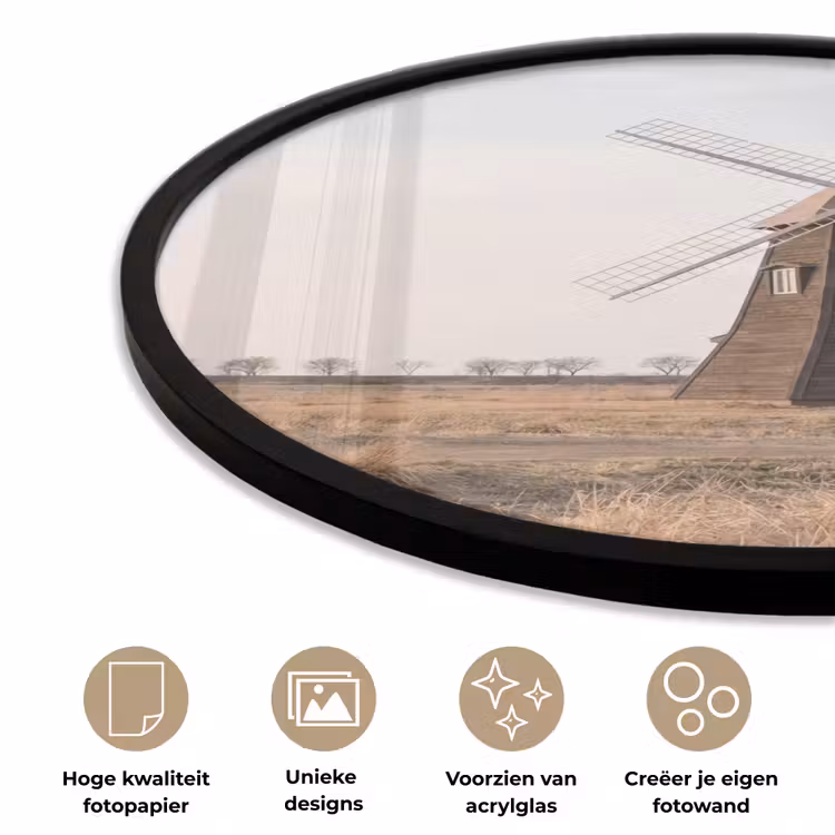 Windmolens - Landschap - Veld Fotolijst rond zonder passe partout klein -closeup_NL