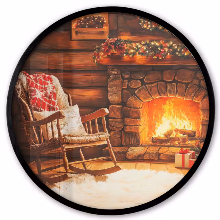 Winter - Kerst - Huis - Openhaard Fotolijst rond zonder passe partout klein -3d