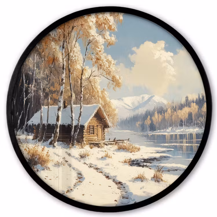 Winter - Sneeuw - Huis - Natuur Fotolijst rond zonder passe partout klein -3d