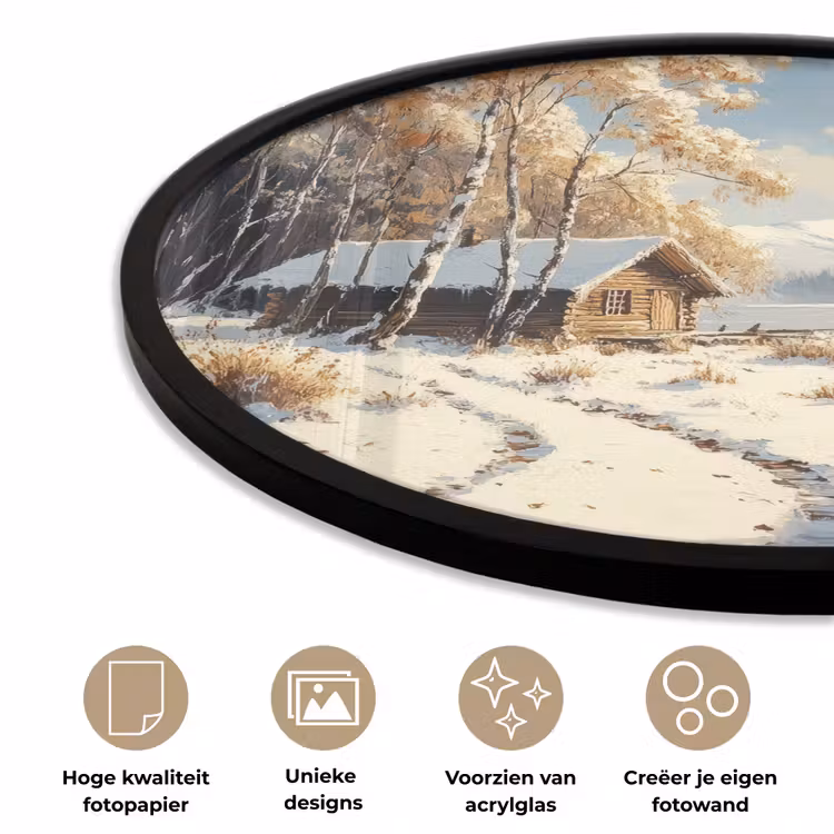 Winter - Sneeuw - Huis - Natuur Fotolijst rond zonder passe partout klein -closeup_NL