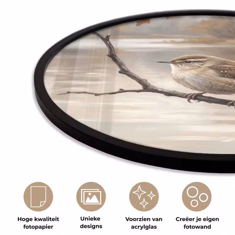 Winterkoninkje - Tak - Rivier - Natuur - Sfeervol Fotolijst rond zonder passe partout klein -closeup_NL