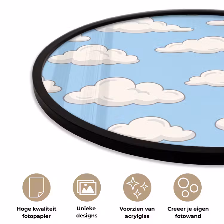 Wolk - Cartoon - Lucht - Blauw - Wit Fotolijst rond zonder passe partout klein -closeup_NL
