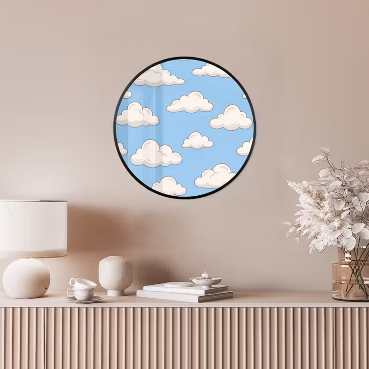 Wolk - Cartoon - Lucht - Blauw - Wit Fotolijst rond zonder passe partout klein -sfeer3