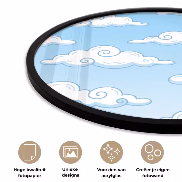 Wolk - Lucht - Cartoon - Blauw - Wit Fotolijst rond zonder passe partout klein -closeup_NL