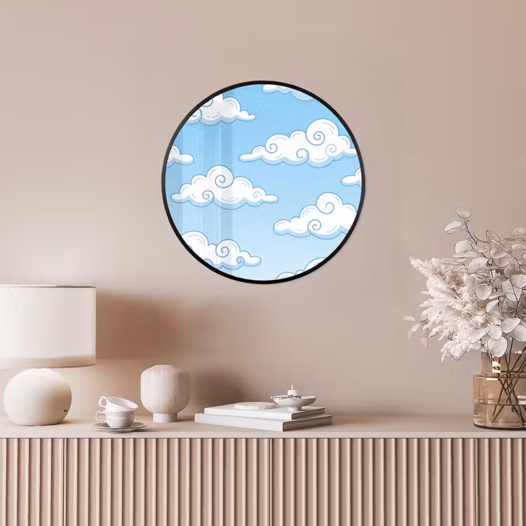 Wolk - Lucht - Cartoon - Blauw - Wit Fotolijst rond zonder passe partout klein -sfeer3
