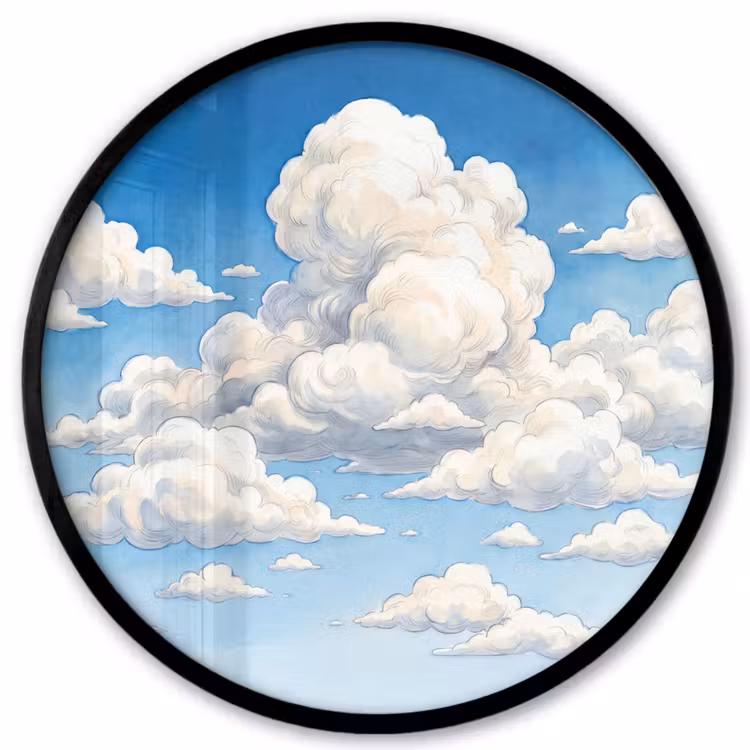 Wolken - Blauwe lucht - Natuur - Modern - Wit Fotolijst rond zonder passe partout klein -3d
