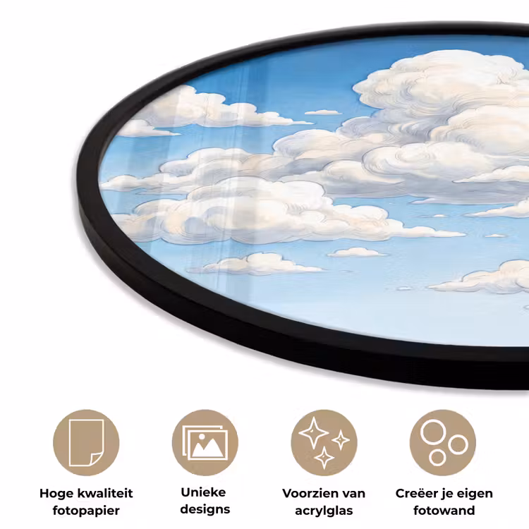 Wolken - Blauwe lucht - Natuur - Modern - Wit Fotolijst rond zonder passe partout klein -closeup_NL