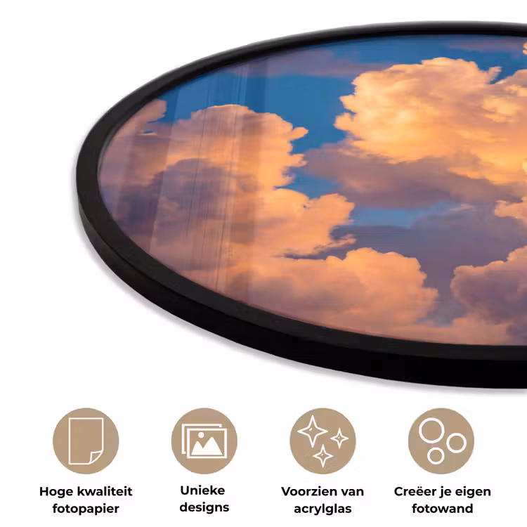 Wolken - Zonsondergang - Natuur - Oranje - Blauw Fotolijst rond zonder passe partout klein -closeup_NL