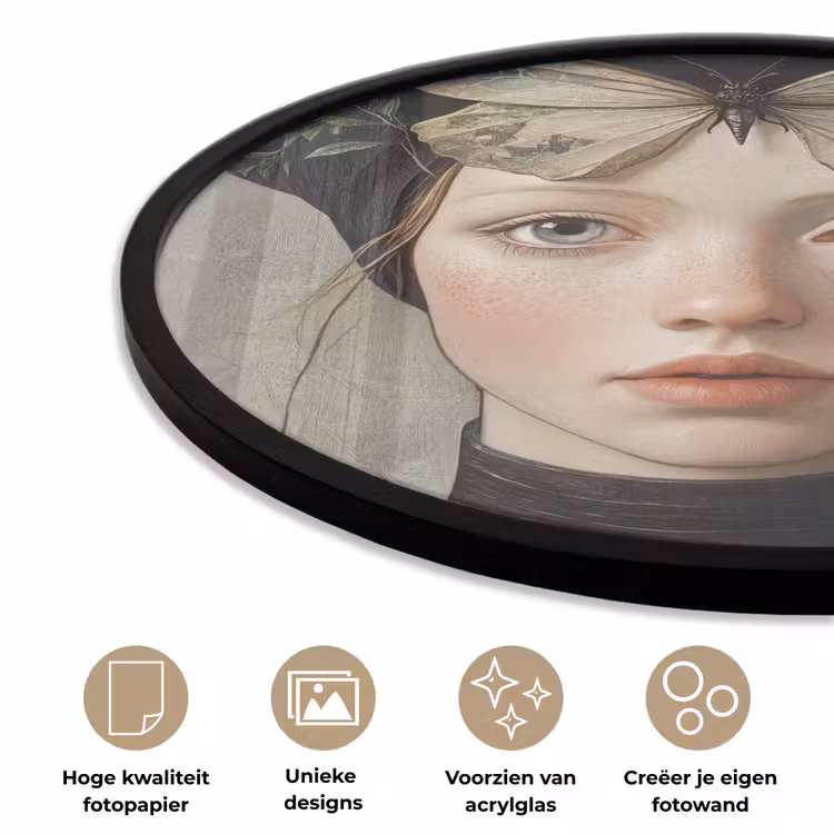 Woman - Butterfly - Art - Classic - Muted Fotolijst rond zonder passe partout klein -closeup_NL