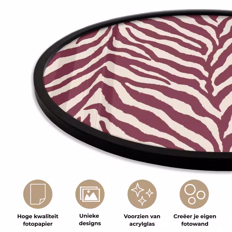 Zebra - Motief - Bordeaux - Rood Fotolijst rond zonder passe partout klein 856 -closeup_NL
