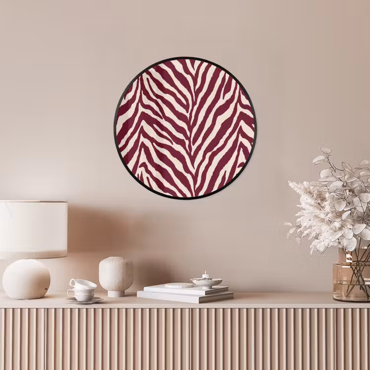 Zebra - Motief - Bordeaux - Rood Fotolijst rond zonder passe partout klein 856 -sfeer3