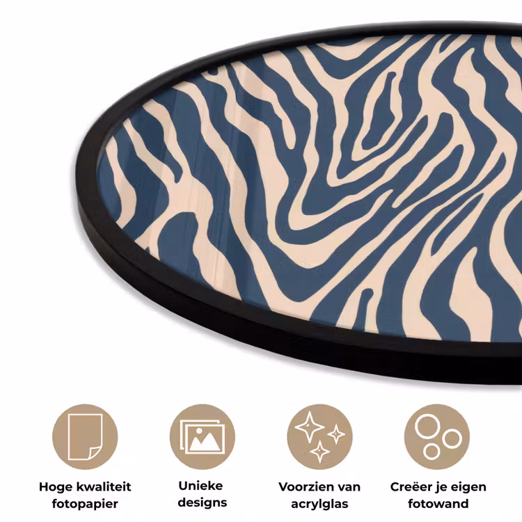 Zebra - Patroon - Blauw - Beige Fotolijst rond zonder passe partout klein 856 -closeup_NL