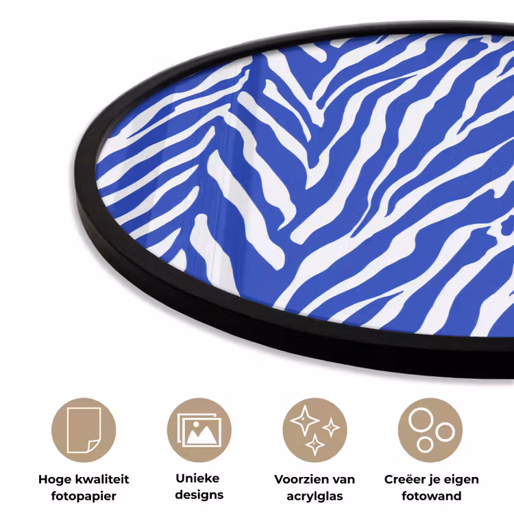 Zebra - Patroon - Kobalt - Blauw Fotolijst rond zonder passe partout klein 856 -closeup_NL