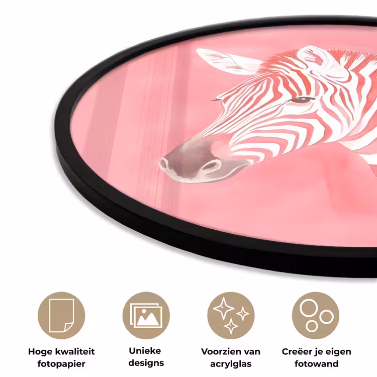 Zebra - Pink - Verf Fotolijst rond zonder passe partout klein -closeup_NL