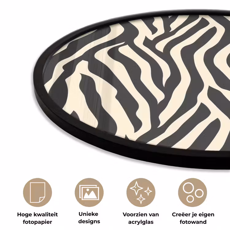 Zebra - Print - Klassiek - Zwart Fotolijst rond zonder passe partout klein 856 -closeup_NL