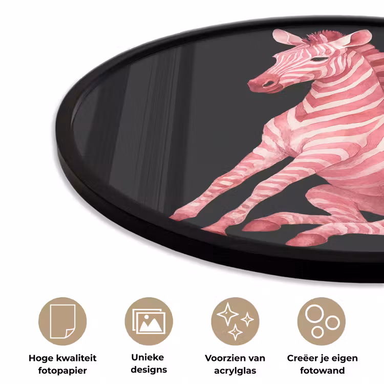 Zebra - Roze - Gestreept Fotolijst rond zonder passe partout klein -closeup_NL
