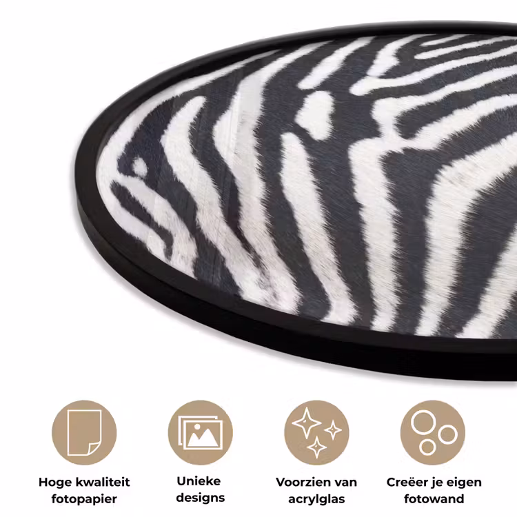 Zebra - Vacht - Klassiek - Zwart - Wit Fotolijst rond zonder passe partout klein -closeup_NL