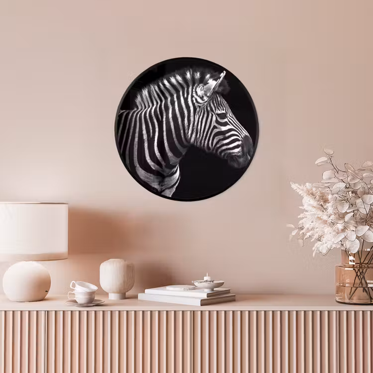 Zebra - Zwart - Wit - Portret - Dieren Fotolijst rond zonder passe partout klein -sfeer3