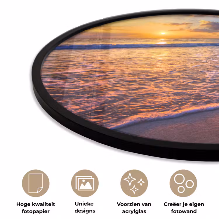 Zee - Strand - Zonsondergang - Wolken - Horizon Fotolijst rond zonder passe partout klein -closeup_NL