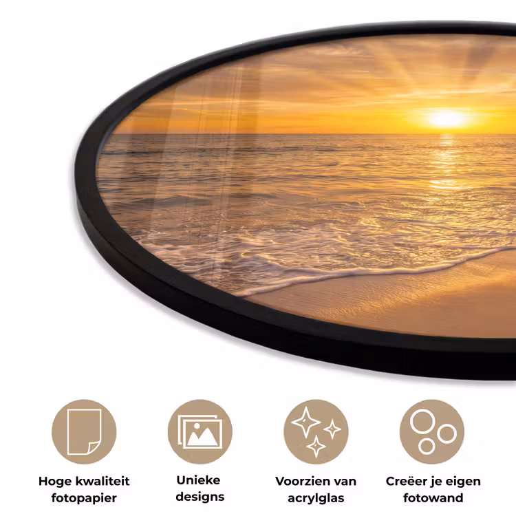 Zee - Zonsondergang - Golven - Kust - Oranje Fotolijst rond zonder passe partout klein -closeup_NL