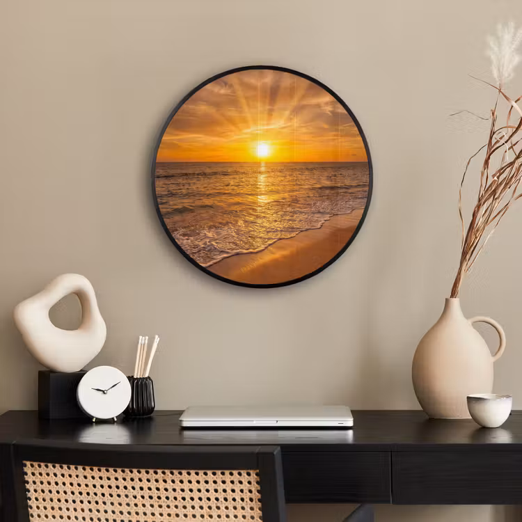 Zee - Zonsondergang - Golven - Kust - Oranje Fotolijst rond zonder passe partout klein -sfeer1