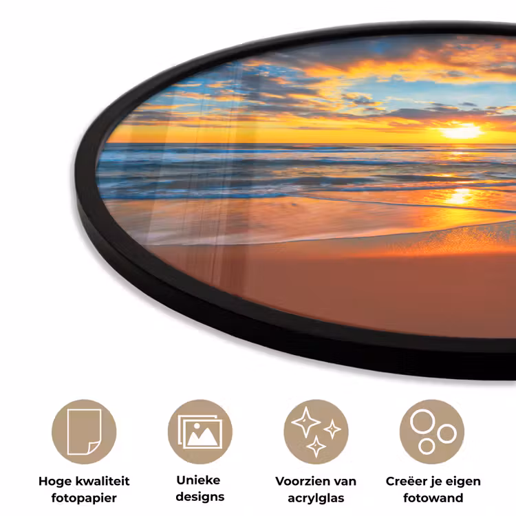 Zee - Zonsondergang - Strand - Wolken - Oranje Fotolijst rond zonder passe partout klein -closeup_NL