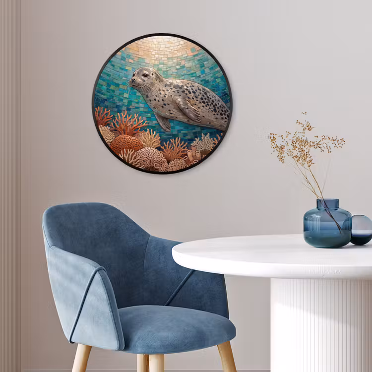 Zeehond - Mozaïek - Onderwater - Dieren - Blauw Fotolijst rond zonder passe partout klein -sfeer2