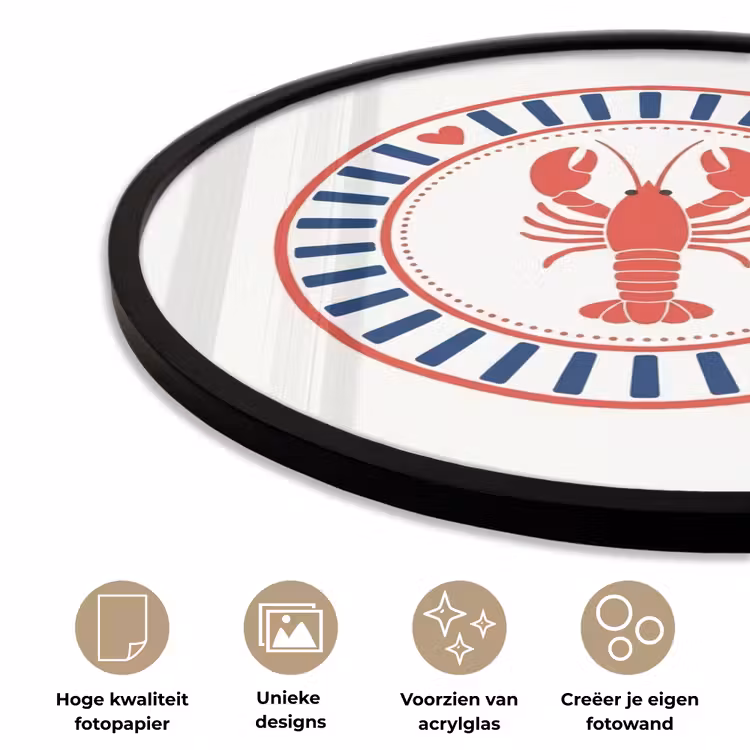 Zeeleven - Kreeft - Embleem - Grafisch - Rood Fotolijst rond zonder passe partout klein -closeup_NL