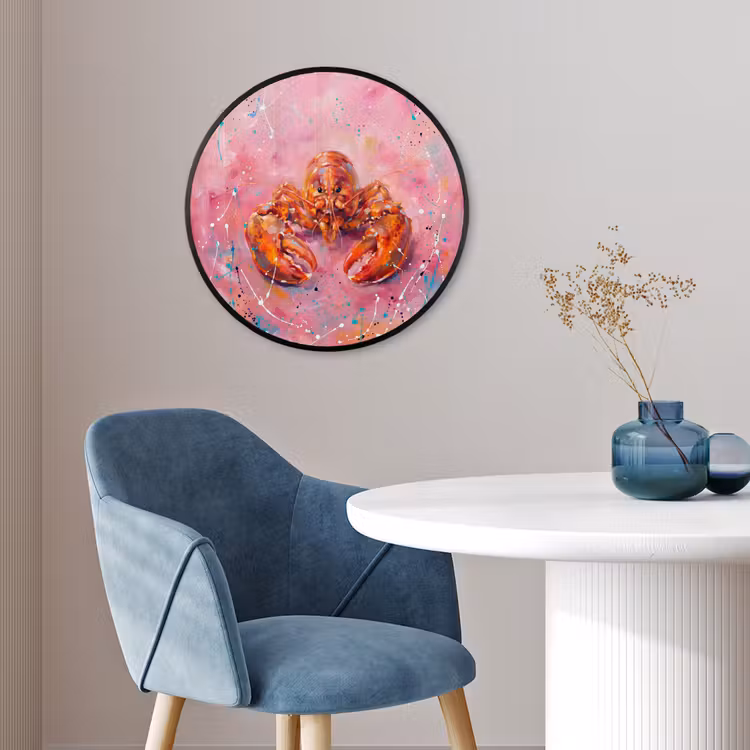 Zeeleven - Kreeft - Spatters - Abstract - Roze Fotolijst rond zonder passe partout klein -sfeer2
