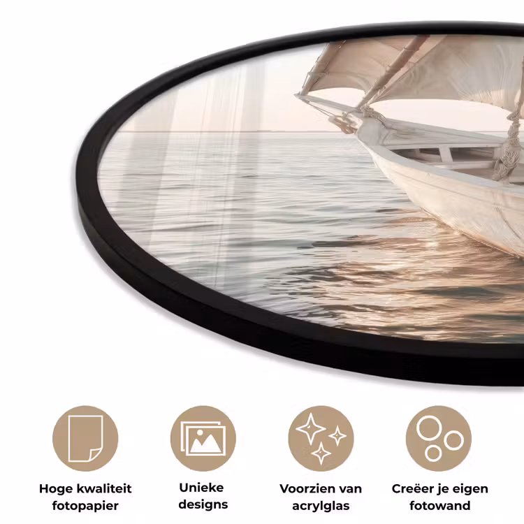 Zeilboot - Zee - Beige - Zon Fotolijst rond zonder passe partout klein -closeup_NL