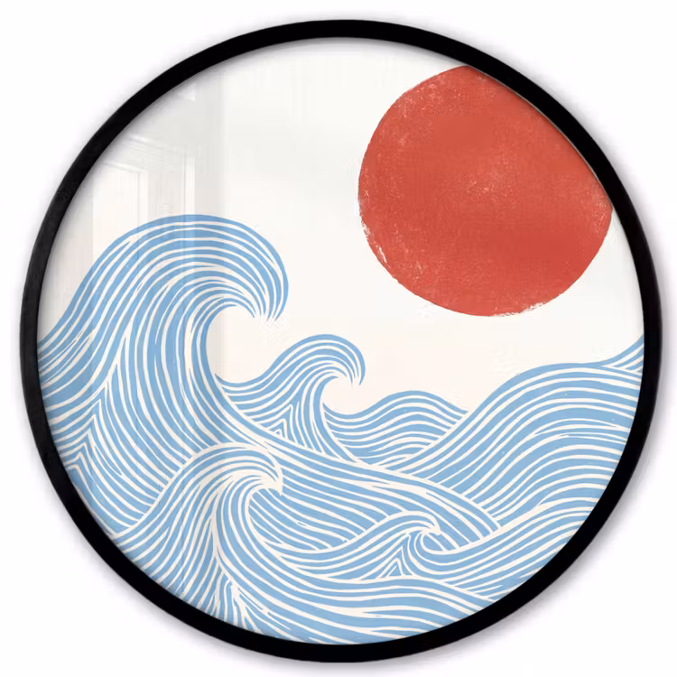 Zon - Golven - Oceaan - Abstract - Rood Fotolijst rond zonder passe partout klein -3d