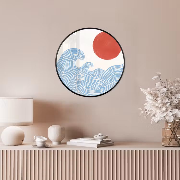 Zon - Golven - Oceaan - Abstract - Rood Fotolijst rond zonder passe partout klein -sfeer3