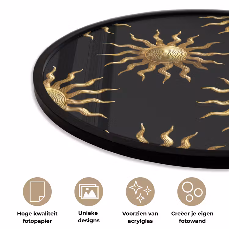 Zon - Patroon - Luxe - Goud - Zwart Fotolijst rond zonder passe partout klein 856 -closeup_NL