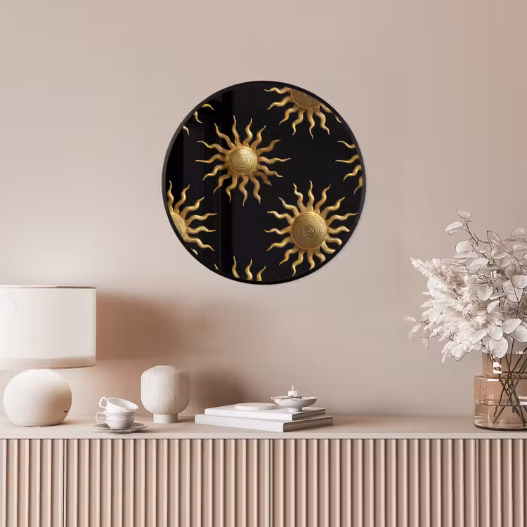 Zon - Patroon - Luxe - Goud - Zwart Fotolijst rond zonder passe partout klein 856 -sfeer3