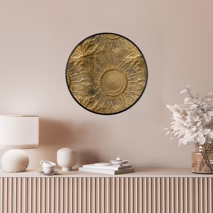 Zon - Reliëf - Antiek - Goud Fotolijst rond zonder passe partout klein 856 -sfeer3