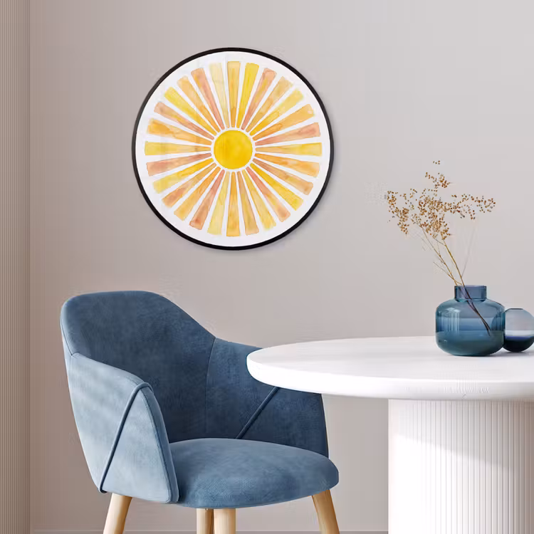 Zon - Stralen - Aquarel - Geel - Abstract Fotolijst rond zonder passe partout klein -sfeer2