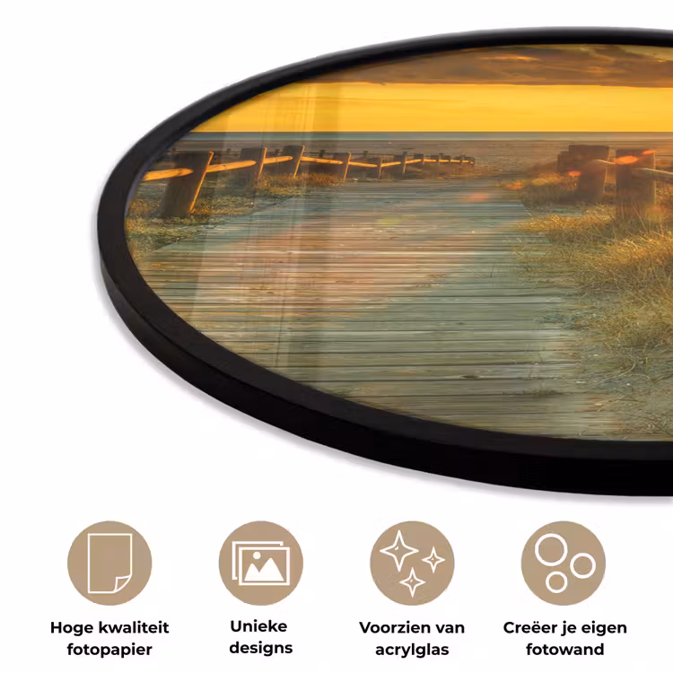 Zon - Strand - Duin - Horizon - Gras - Pad - Oranje Fotolijst rond zonder passe partout klein -closeup_NL