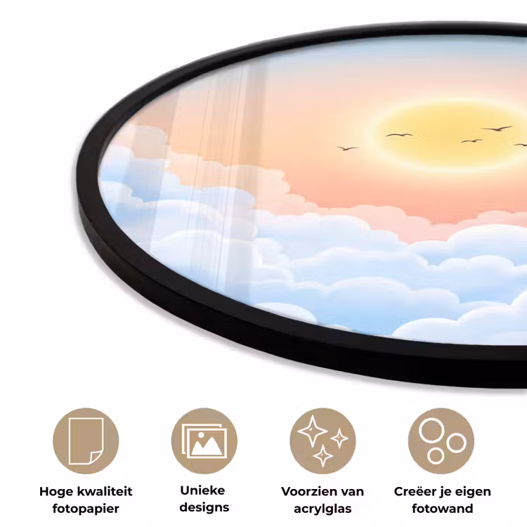 Zon - Vogels - Lucht - Natuur - Geel Fotolijst rond zonder passe partout klein -closeup_NL