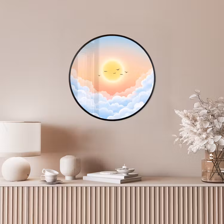 Zon - Vogels - Lucht - Natuur - Geel Fotolijst rond zonder passe partout klein -sfeer3