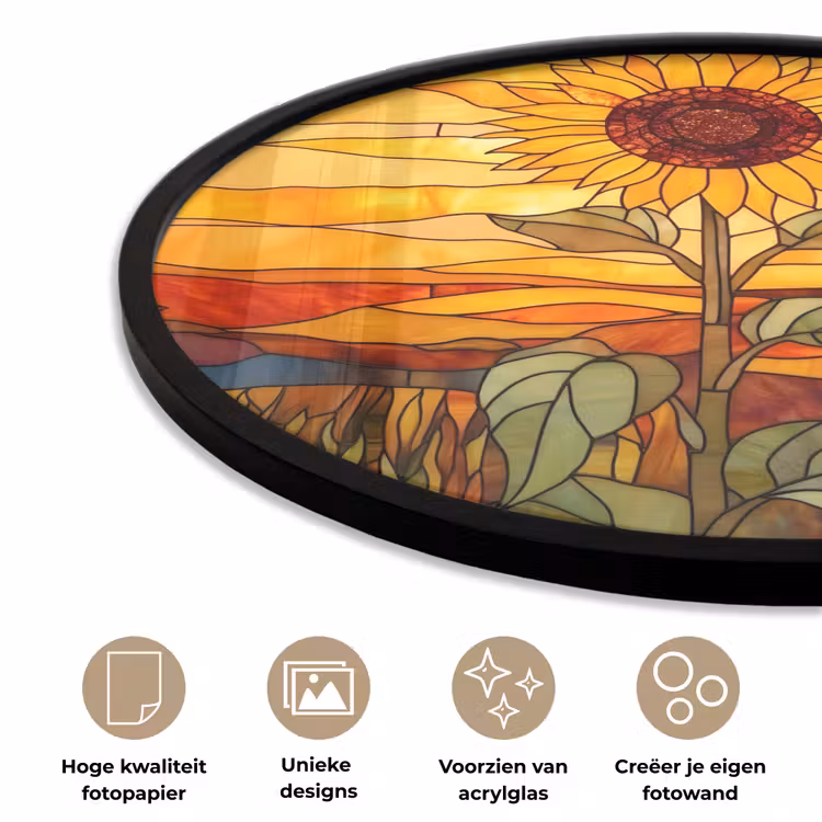 Zonnebloem - Mozaïek - Zonsondergang - Geel Fotolijst rond zonder passe partout klein -closeup_NL