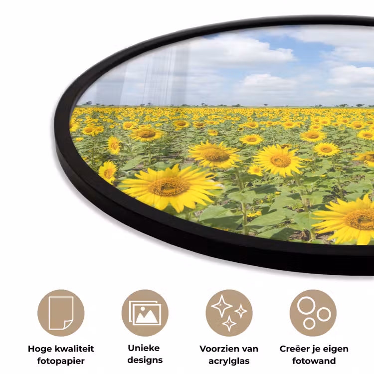 Zonnebloemen - Bloemen - Wolken - Natuur - Geel - Landschap Fotolijst rond zonder passe partout klein -closeup_NL