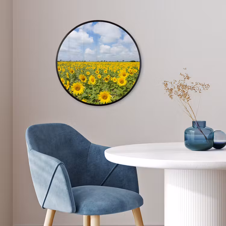Zonnebloemen - Bloemen - Wolken - Natuur - Geel - Landschap Fotolijst rond zonder passe partout klein -sfeer2