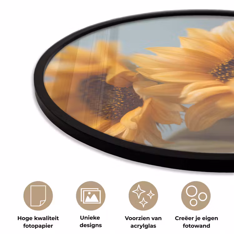 Zonnebloemen - Geel - Wazig Fotolijst rond zonder passe partout klein -closeup_NL