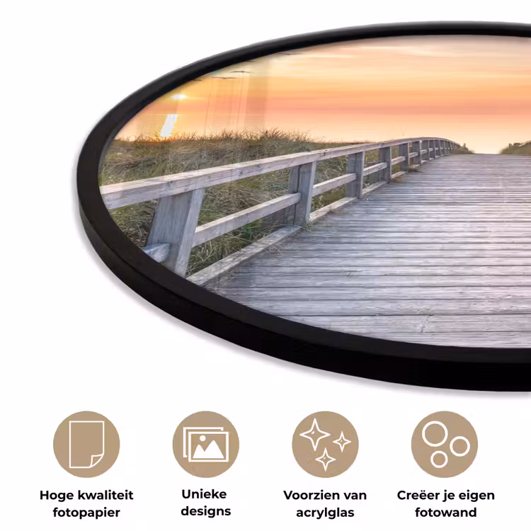 Zonsonderang - Zee - Pad - Gras - Duin - Vogels Fotolijst rond zonder passe partout klein -closeup_NL